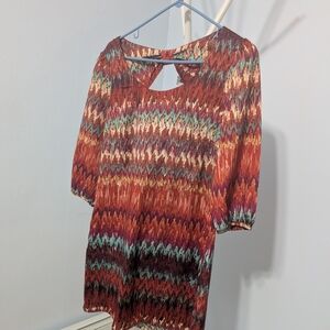 Rust Multi-Stripe Keyhole Mini Dress